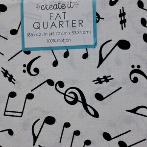 Create It Fat Quarter‎ Fabric Music Notes White Cotton Sewing Quilting 18x21